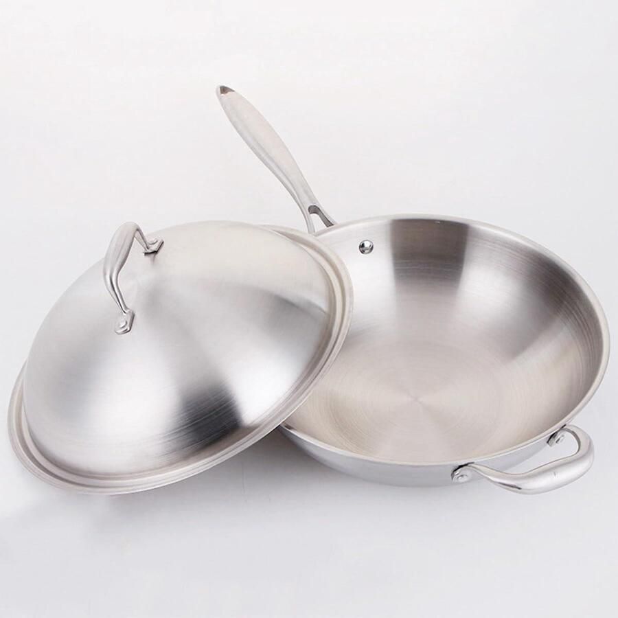 Wok Pan Roerbakpan Staal Lekker Koken Gelijke Warmteverdeling 32 cm Zilverkleurig