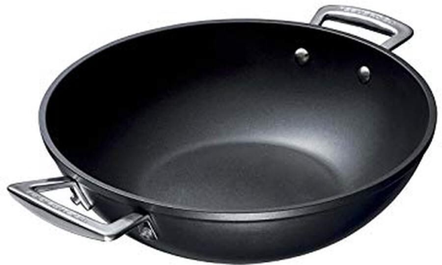 Wok Pan Roerbakpan Vetarm Koken Dubbele Handgrepen 32 cm Zwart