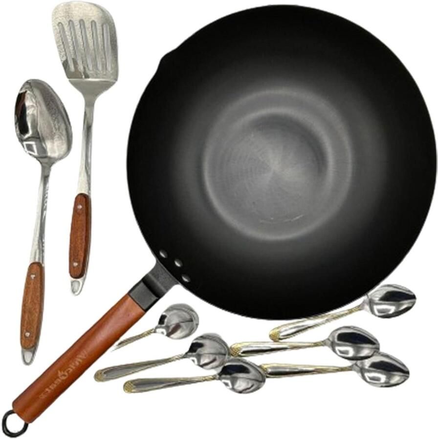 Wok Pan Roerbakpan Wok Buiten Koken Carbon Staal 3175 cm Zwart