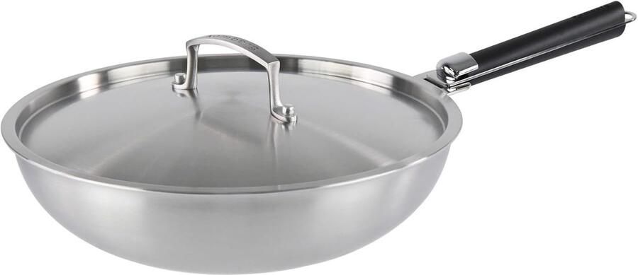 RVS Wok Koekenpan Authentiek Koken Afneembare Steel 28 cm Grijs