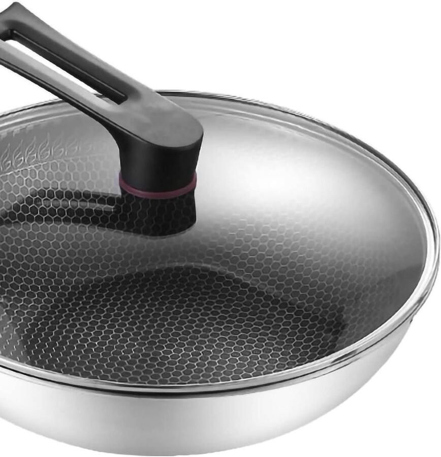Wok Pan Roestvrij Staal Koken in Keuken Dubbelzijdig Honingraat 32 cm Zilver