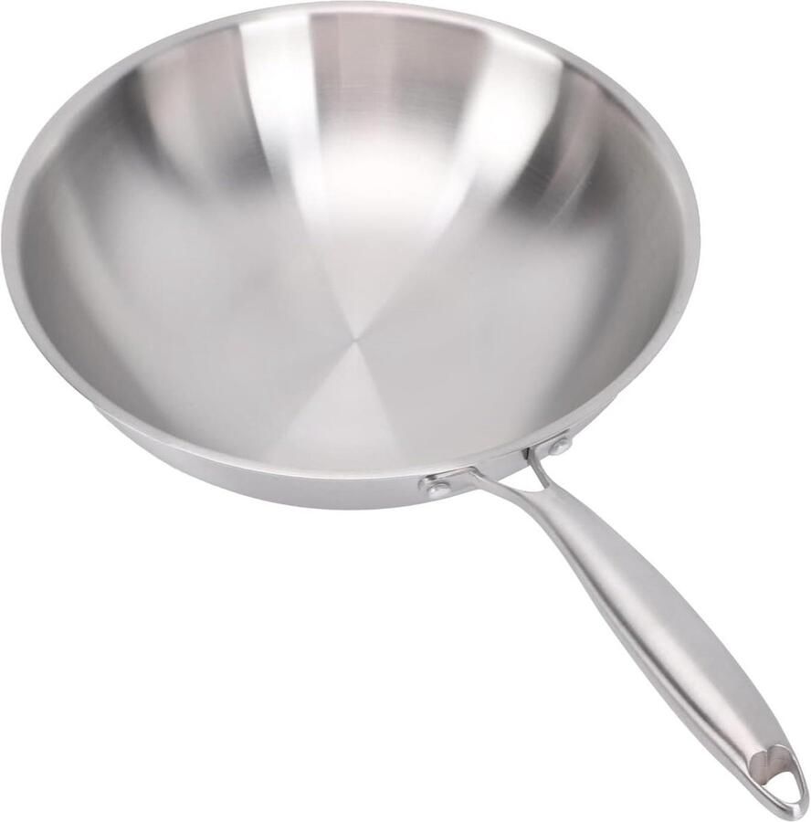 Wok Pan Roestvrij Staal Wokpan Keukenpan Aziatisch Koken Handmatig Gehamerd 34 cm Zilverkleurig