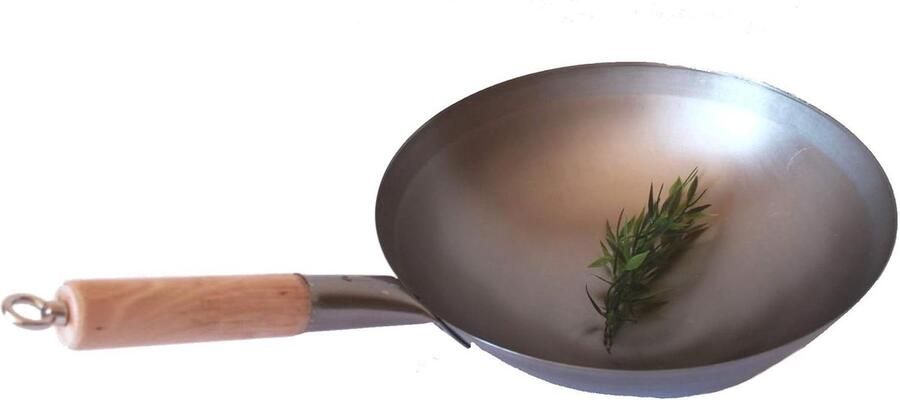Wok Pan Rond Bodem Kookpan Aziatisch Authentiek Koken Professioneel Werkapparaat 33 cm Diameter Zwart