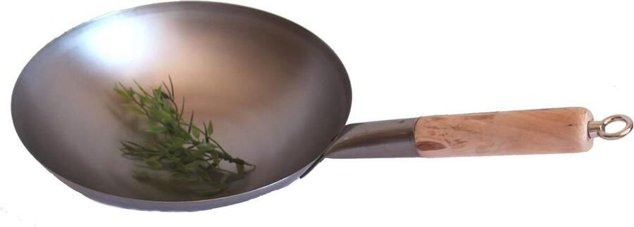 Wok pan ronde bodem Roerbakpan Aziatisch Authentiek koken Koolstofstaal Ø 31 cm Zilver