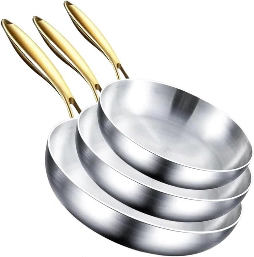 Wok Set Koekenpan Set Veelzijdig Koken Roestvrij Staal 22 24 26 28CM Zilverkleurig