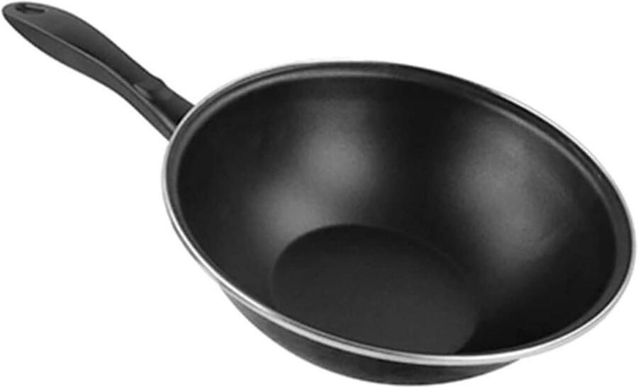 Wok Pan Steel Pan Lekker Koken Dubbele Coating 4.6 Liter Zwart