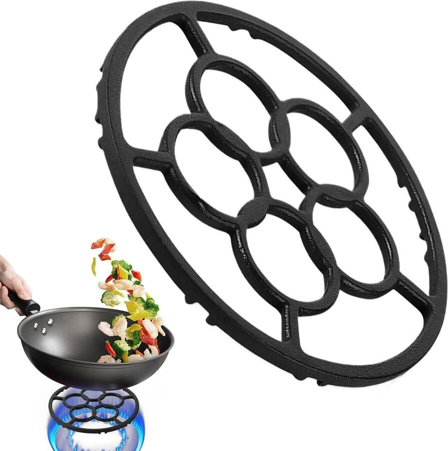 Wok Ring Fornuis Accessoire Stabiel Koken Hittebestendig Gietijzer 18.3 cm Diameter Zwart
