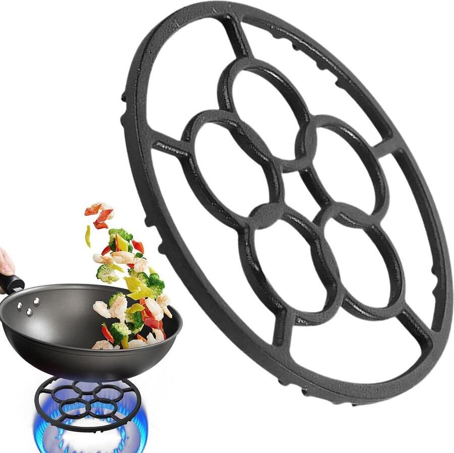 Wok Ring Fornuis Accessoire Stabiel Koken Veelklauwig Ontwerp 18 cm Diameter Zwart