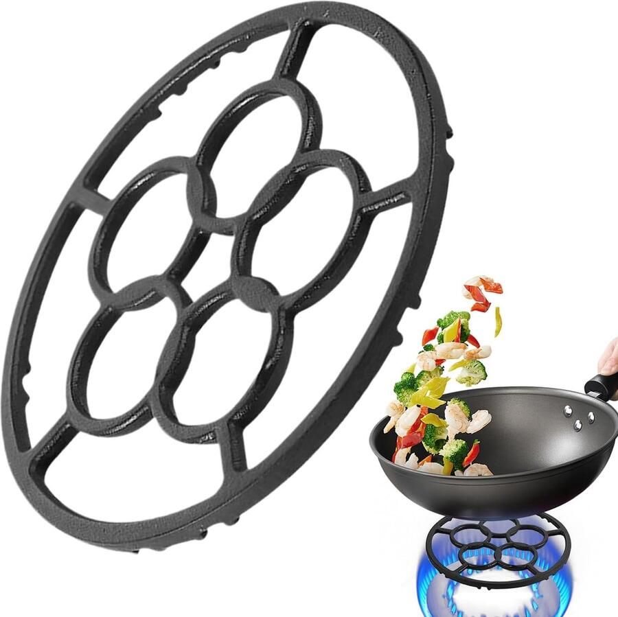 Wok Ring Wokhouder Ondersteuning Stabiel Koken Gietijzer Hittebestendig 18.2 cm Diameter Zwart