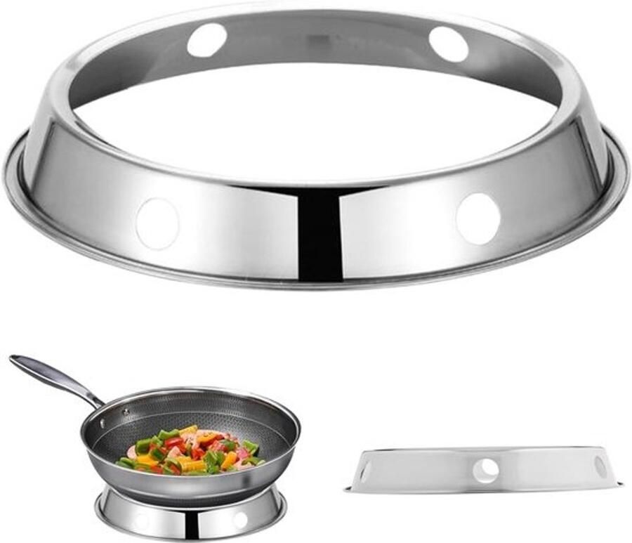 Wok Ring Kookring Gasfornuis Stabiel Koken Roestvrij Staal 28 cm Diameter Zilver