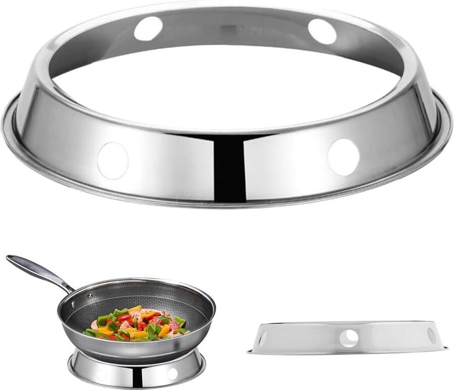 Wok Ring Kookring Gasfornuis Stabiel Koken Roestvrij Staal 28 cm Diameter Zilver