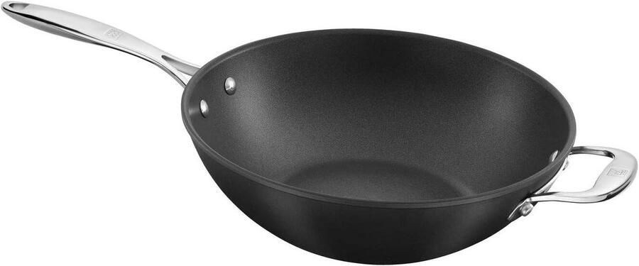 Wok Roerbakpan Aziatisch Koken Titanium Versterkt 30 cm Zwart