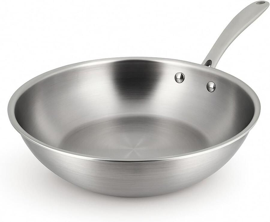 Wok Roestvrij Staal Roerbakpan Inductie Gezond Koken Triply Warmteverdeling 24 cm Zilver