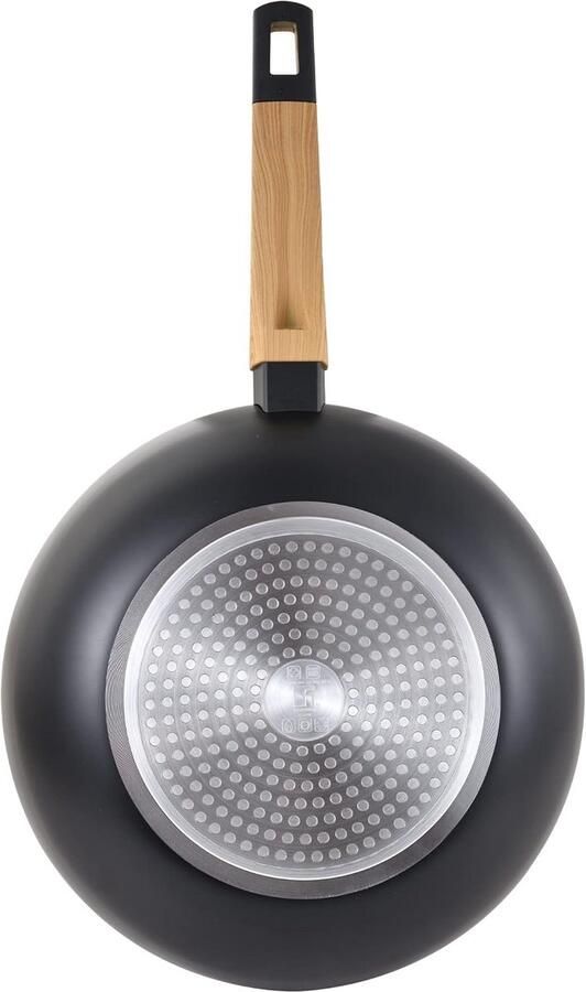 Wok Sauté Pan Koekenpan Aziatisch Koken Antiaanbaklaag 28 cm Zwart
