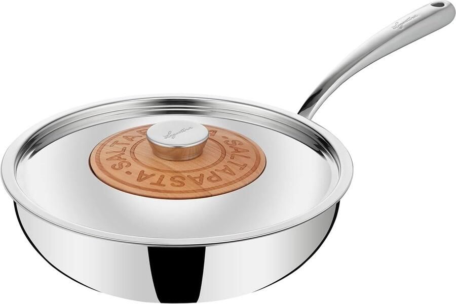 Wok Sauteerpan Roerbakpan met deksel Pasta Koken Drielaagse Bodem 26 cm Zilver