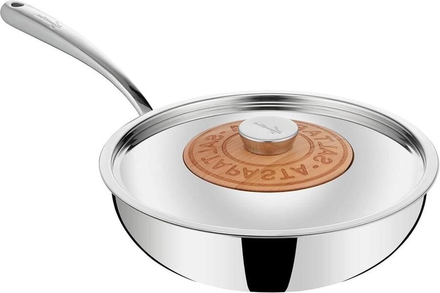 Wok Sauteerpan Roestvrij Staal Pan Pasta Koken Drielaagse Bodem 26 cm Zilver