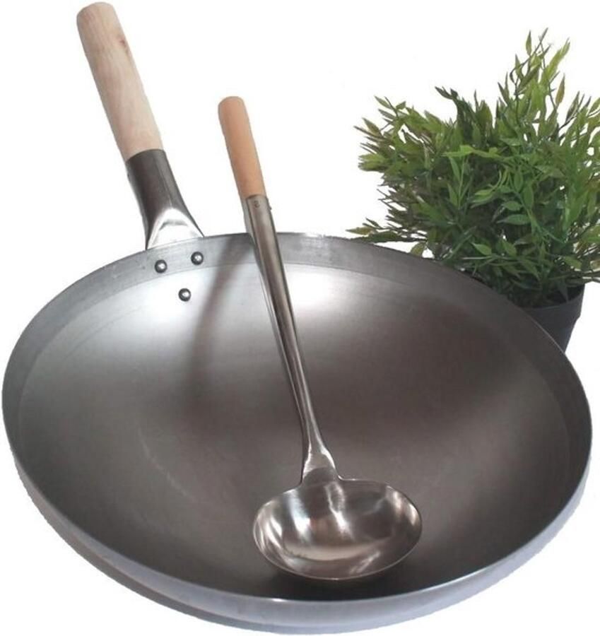 Wok Set 40 cm Ø met Woktroffel Koolstofstaal voor Gas- en Inductiekoken