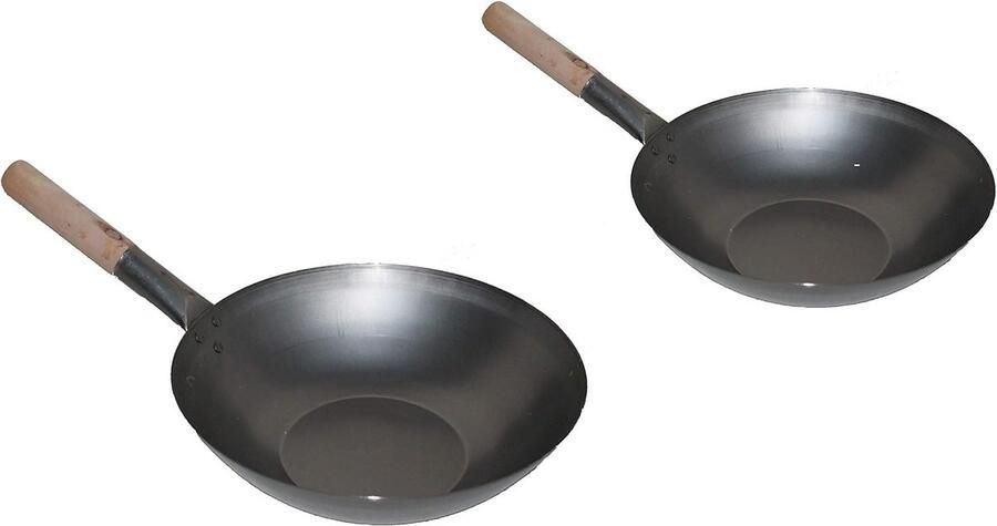Wok Set van 2 met Platte Bodem (30 & 36 cm) Koolstofstaal voor Alle Fornuizen