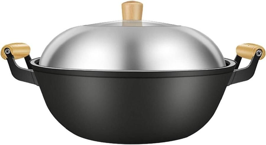 Wok van gietijzer Koekenpan Lekker koken Gelijkmatige warmte 36 cm Zwart