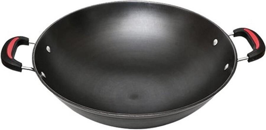 Wok van Gietijzer Koekenpan Roerbak Gezond Koken Natuurlijk Mineraalijzer 50 cm Zwart
