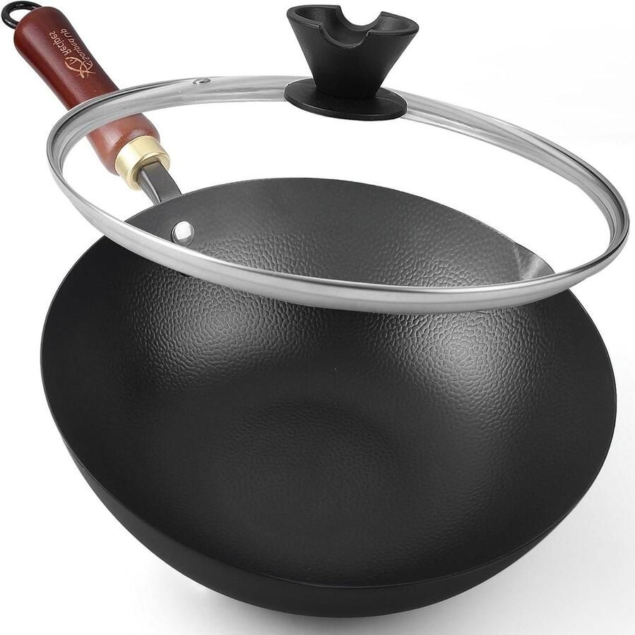 Wok van koolstofstaal Roerbakpan met deksel Snel en gezond koken Voorbereid voor direct gebruik 254 cm