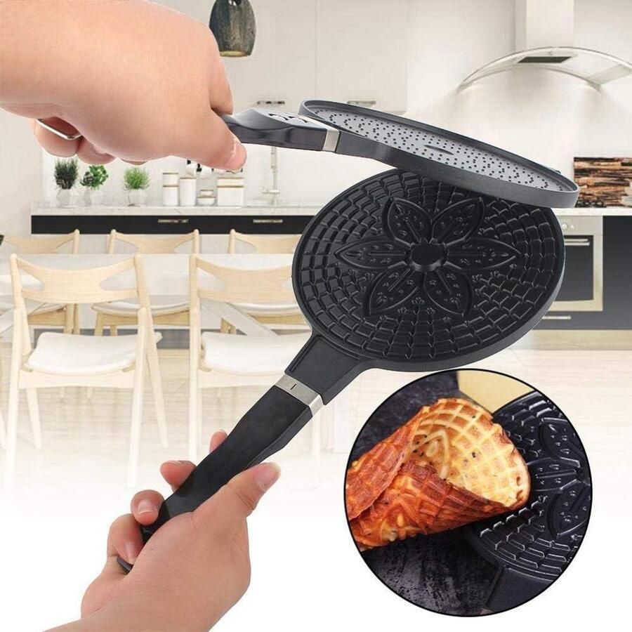 Wok Wafelijzer Pan Crêpe Maker Koken Maaltijden Keramische Antiaanbaklaag 38 cm Zwart