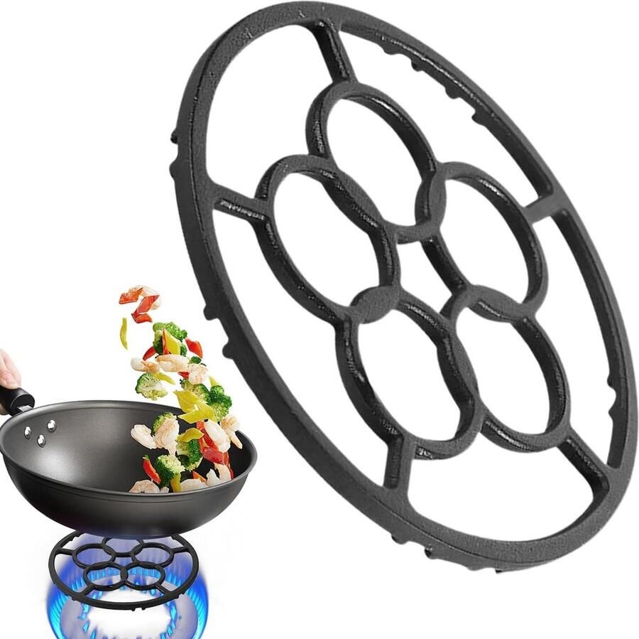 Wokbrander Ring Gietijzeren Branderhouder Aziatisch Koken Hittebestendige Stabiliteit 18.2 cm Diameter Zwart