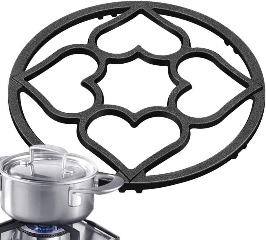Wokbrander Ring Gietijzeren Wokstandaard Gelijkmatig Koken Hartvormig Ontwerp 19 cm Zwart