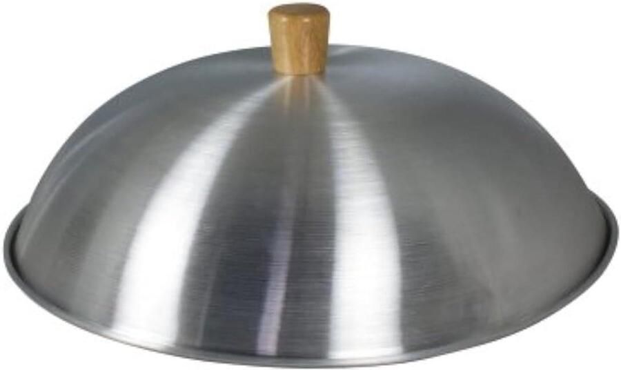 Wokdeksel Aluminium Roerbakdeksel Rond Koken en Stoven Koel Houten Handvat 33 cm Zilver