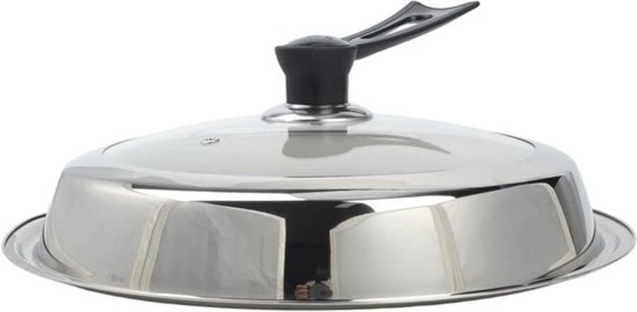 Wokdeksel Glazen deksel Koken met een wok Ruimtebesparend ontwerp 36CM Zilverkleurig
