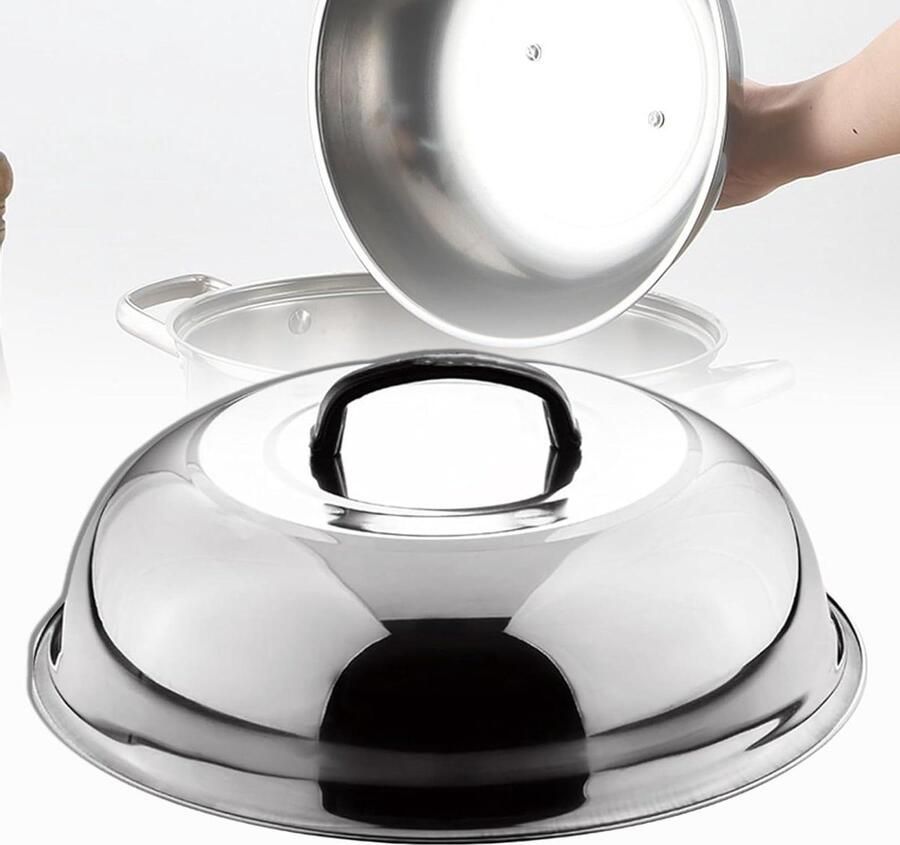 Wokdeksel Koepeldeksel Koken en stomen Hoog boogontwerp 38 cm Zilver
