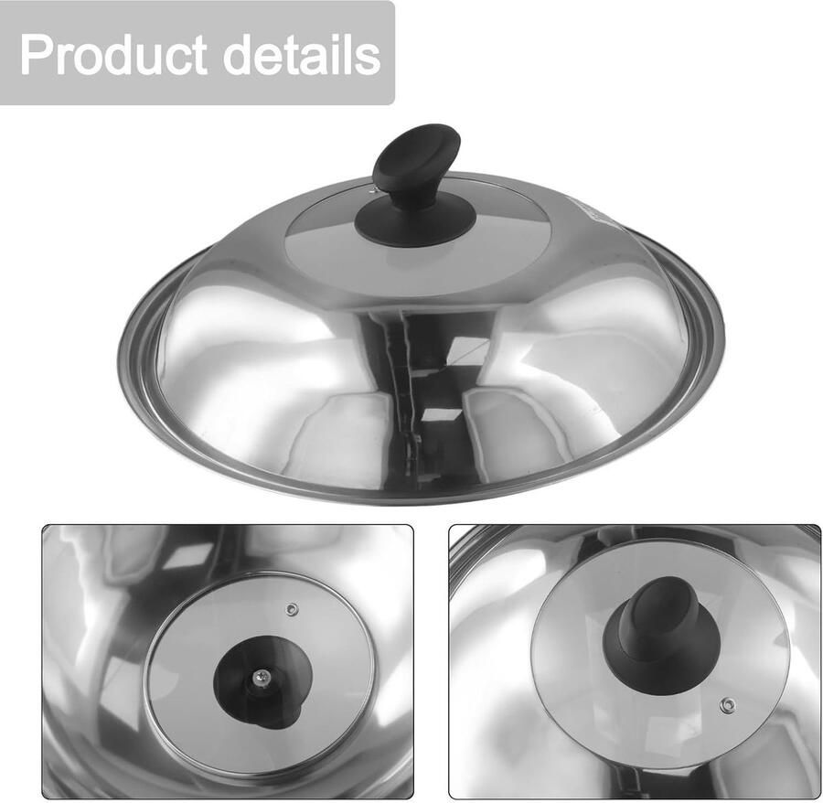 Wokdeksel met Knop Spatdeksel Kookdeksel Veilig Koken Hittebestendig Roestvrij Staal 36 cm Zilver