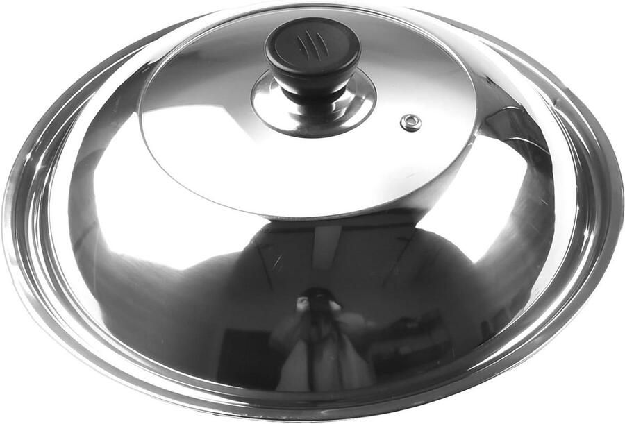 Wokdeksel met Knop Spatdeksel Kookdeksel Veilig Koken Zichtbaar RVS Ontwerp 30 cm Zilver