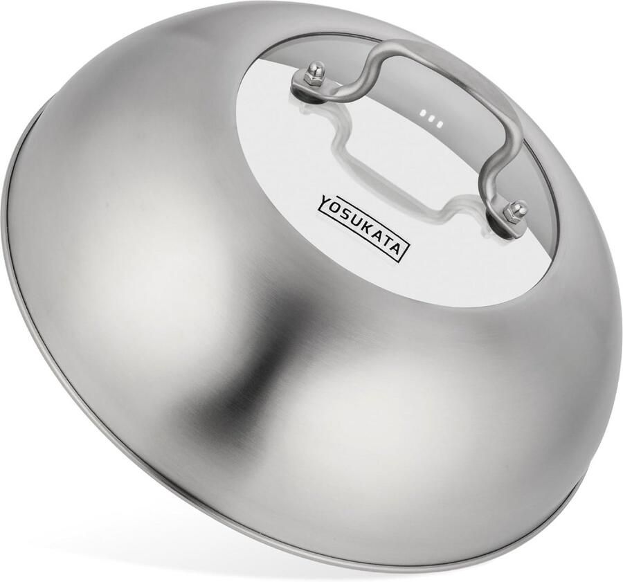 Wokdeksel Roestvrij Staal Deksel Wokpan Gelijkmatig Koken Gehard Glas Inzet 29 cm Zilver