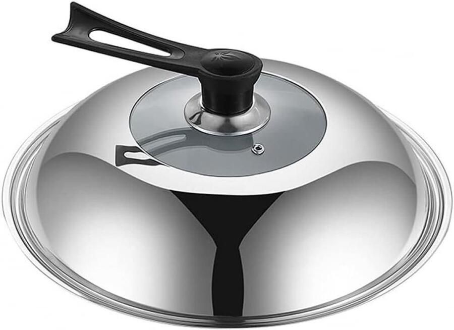 Wokdeksel RVS Steelpan deksel Koken en braden Explosiebestendig glas 24 cm Zilver