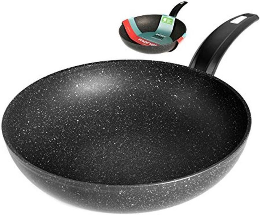 Wokpan Aluminium Koekenpan Vetarm Koken Artech Stone Coating 28 cm Zwart