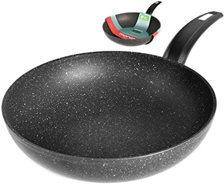 Wokpan Aluminium Koekenpan Vetarm Koken Artech Stone Coating 28 cm Zwart