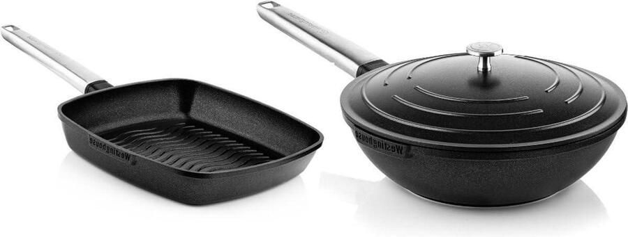 Wokpan Aluminium Koekenpan Koopjespan Roerbakken en Grillen PFOA-vrije QuanTanium Coating 28 cm Zwart