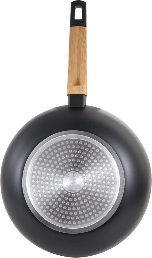 Wokpan Aluminium Koekenpan Sauté Aziatisch Koken Drielaagse Anti-aanbaklaag 28 cm Zwart