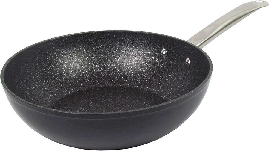 Wokpan Aluminium Koekenpan Snel Koken Vetvrij Braden 28 cm Grijs Gemarmerd - Foto 1