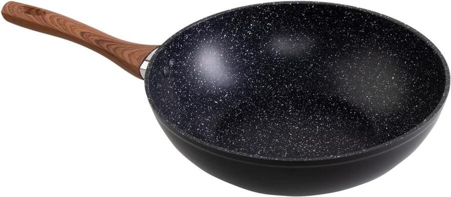 Wokpan Aluminium Koekenpan Wok Gezond Koken PFOA-vrije Antiaanbaklaag Ø 28 cm Zwart