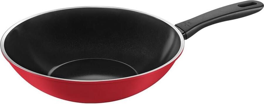 Wokpan Aluminium Roerbakpan Keramisch Aziatisch Koken Gelijkmatige Warmte 28 cm Rood