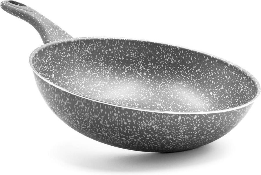 Wokpan Aluminium Roerbakpan Steenlook Gezond Koken Soft-touch Handgreep 28 cm Grijs