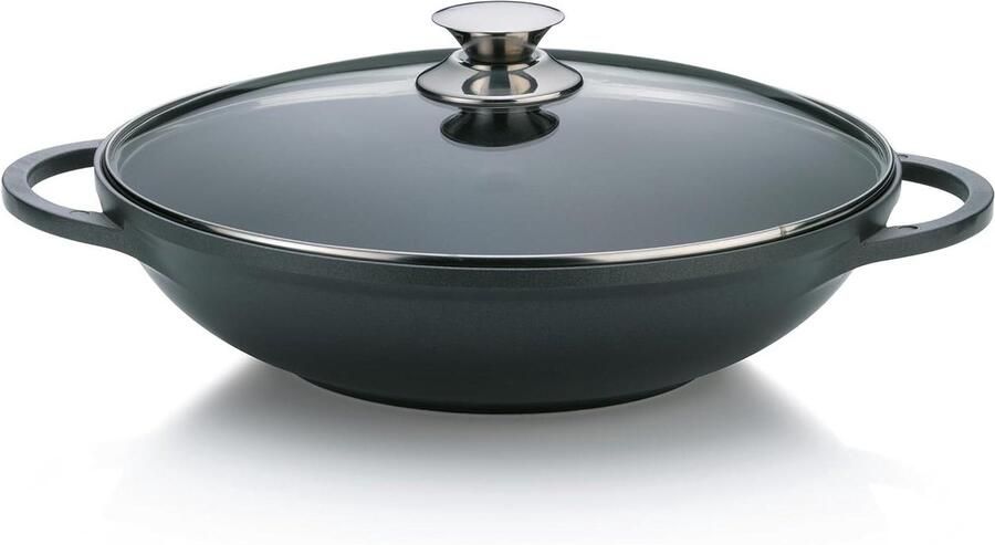 Wokpan Aluminium Roerbakpan Wok Gezond Koken Drielaags Constructie 32 x 32 x 15 cm Zwart