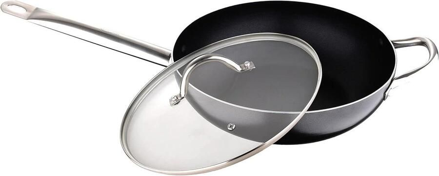Wokpan Aluminium Roerbakpan Wok Gezond Koken Geperst Aluminium 28 x 8 cm Zwart
