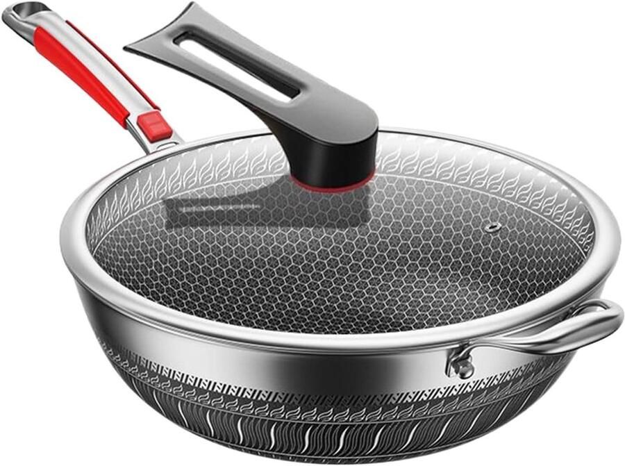 Wokpan Antiaanbak Diepe Braadpan Dagelijks Koken Roestvrij Staal 316 32 cm Diameter Zilverkleurig