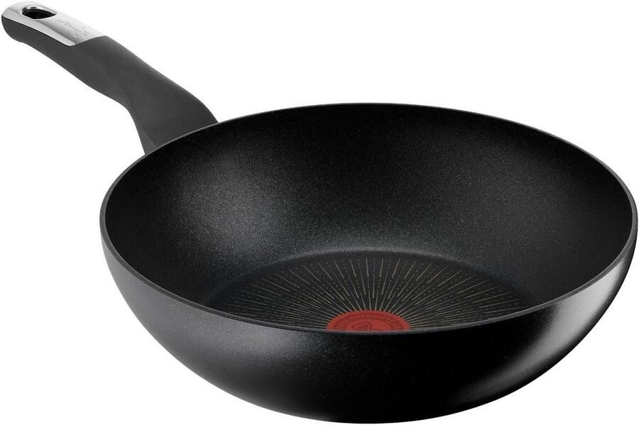 Wokpan Antiaanbak Koekenpan Gelijkmatig Koken Versterkte Coating 28 cm Zwart