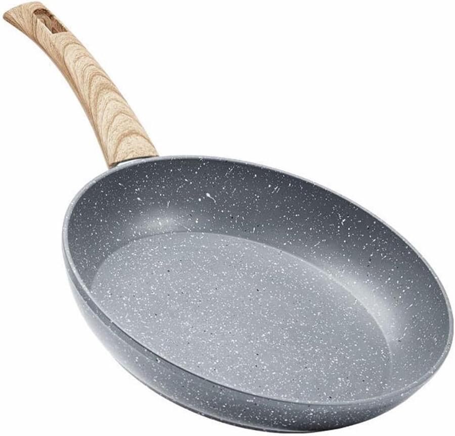 Wokpan Antiaanbak Roerbakpan Lichtgewicht Snel Koken Handvat met houtnerf 28 cm Zwart