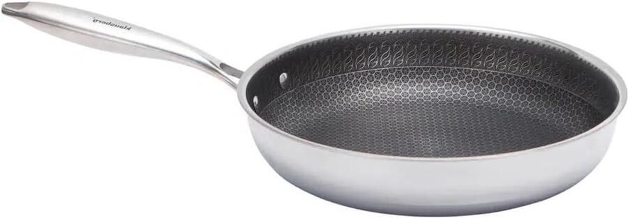 Wokpan Antiaanbaklaag Koekenpan Roerbak Gezond Koken Honingraat Structuur 28 cm Zilver Staal