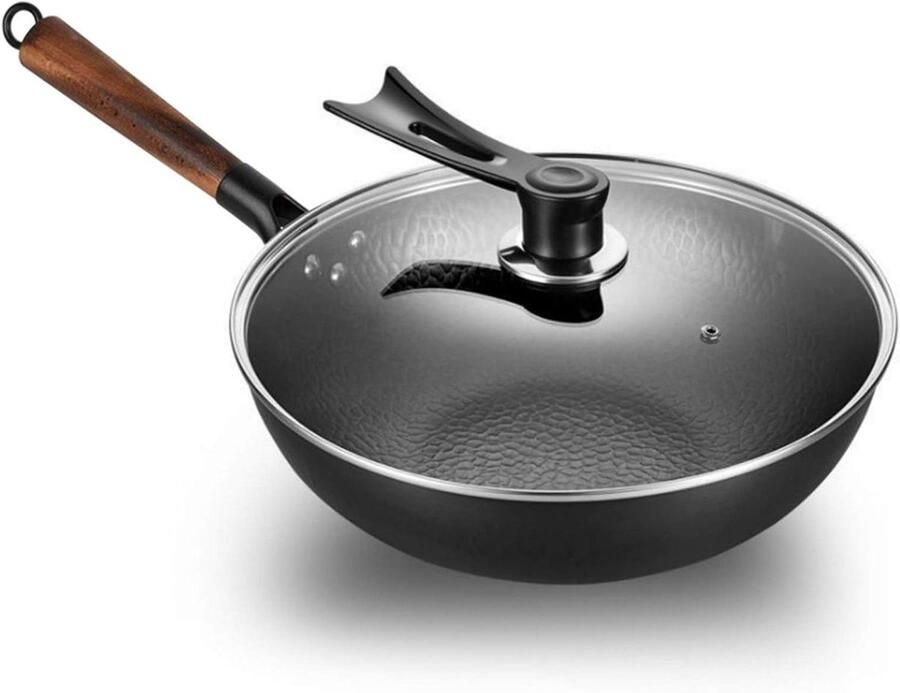 Wokpan Antiaanbaklaag Roerbakpan Open Wok Dagelijks Koken Dikwandig IJzer 34 cm Zwart